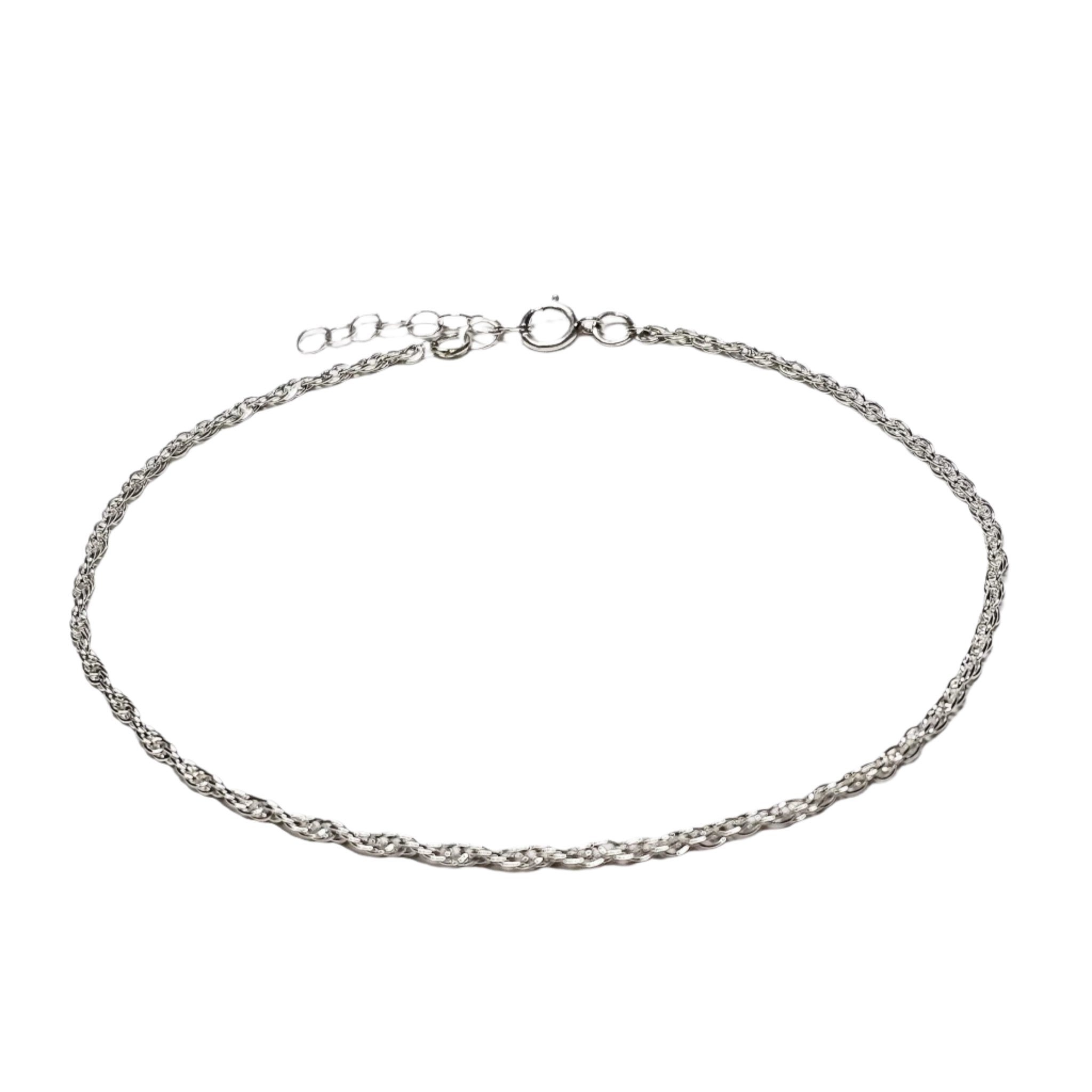 Sterling Silver Rope Chain Anklet Bracelet with Adjustable Clasp - Golvem